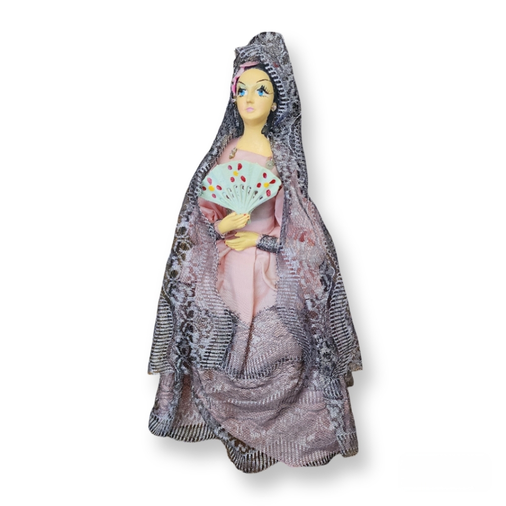 Vintage 1960s Spanish Senorita Doll, Hand Painted Decorative, Collectible Travel